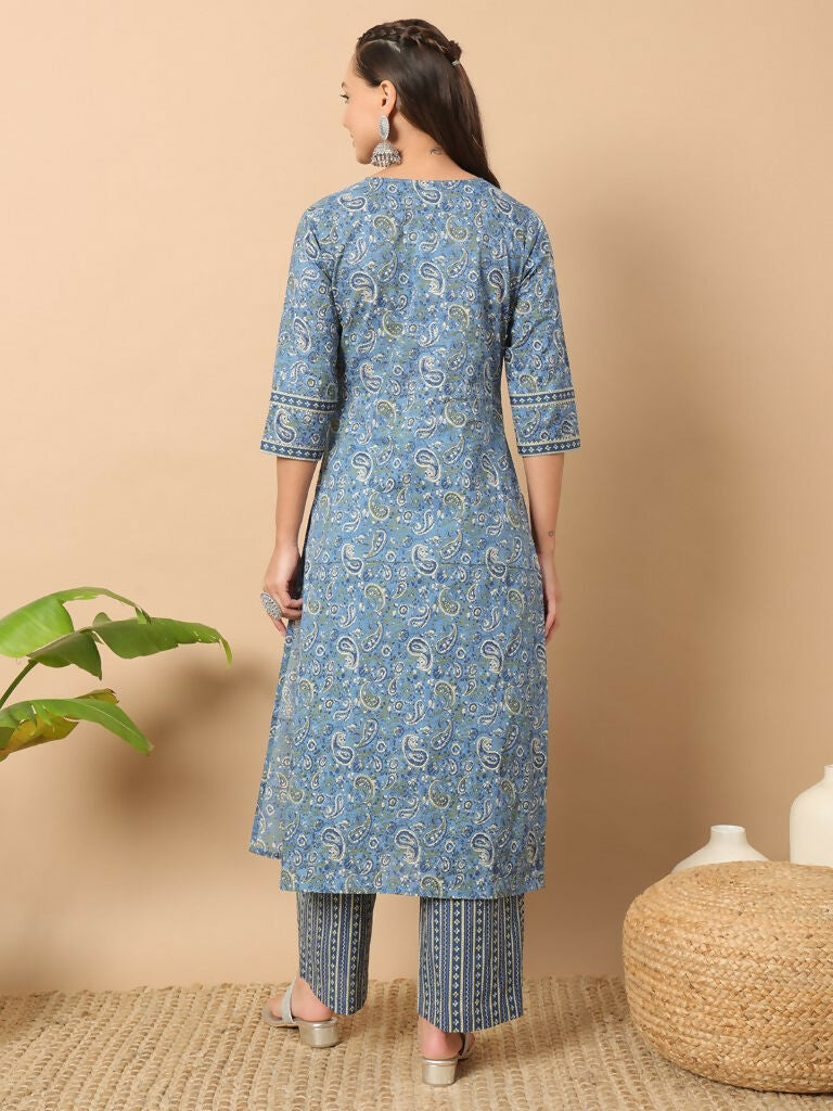FIORRA Women's Wine Cotton Straight Kurta Set