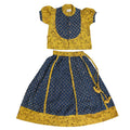 Mhyssa Block Printed Blue Ghagra Choli With Stand Collar & Puff Sleeves Set
