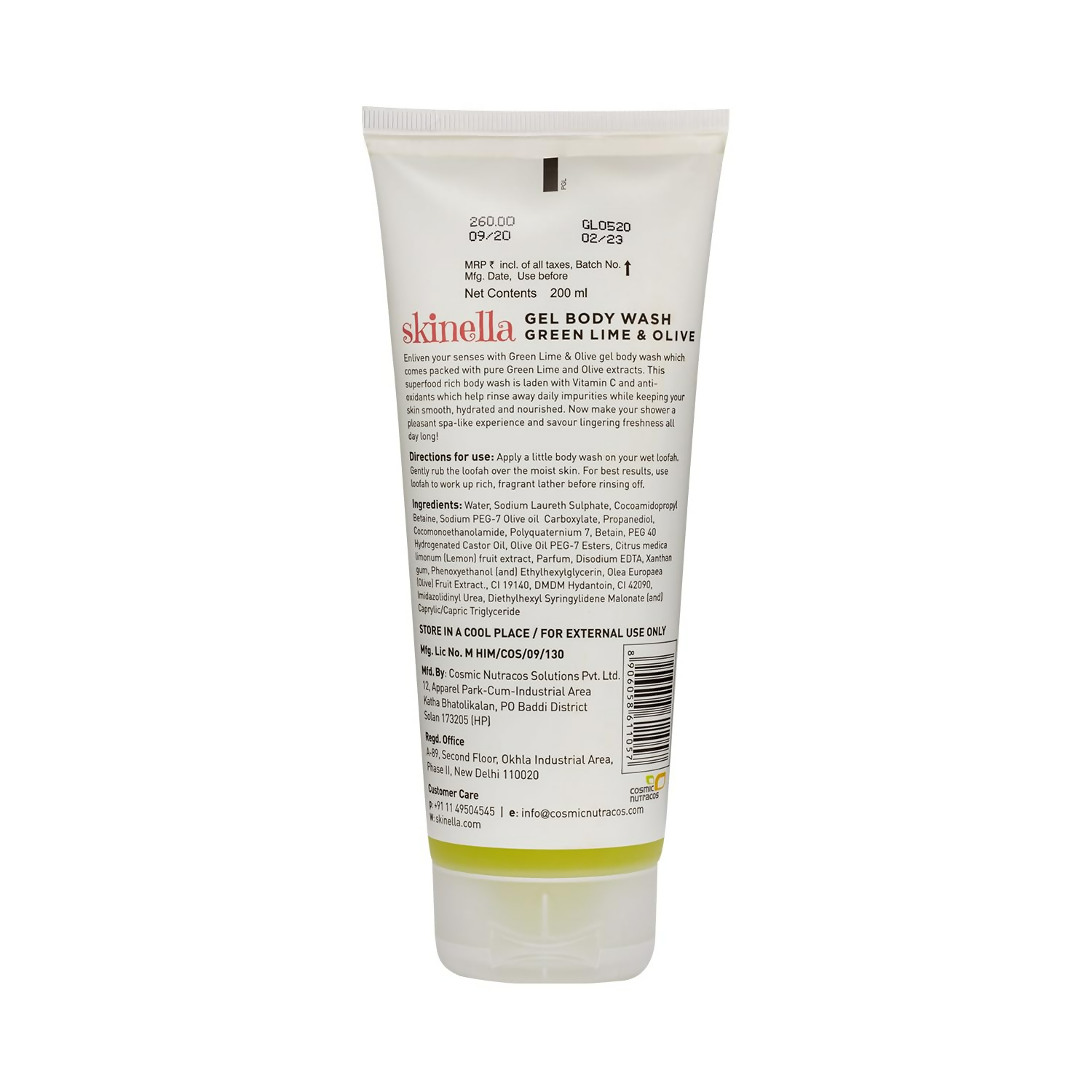 Skinella Gel Body Wash,Green Lime And Olive with Vitamins E & C