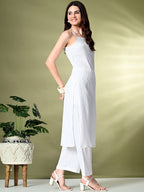 Sangria Self Design Shoulder Straps Straight Kurta With Palazzo