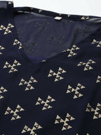 Ahalyaa Women Navy Blue Georgette Gold Printed Kaftan Kurta - Distacart