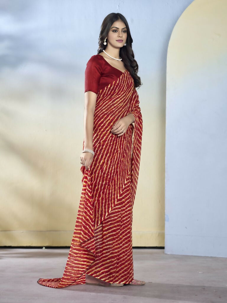 Maroon Georgette Designer Printed Ready to Wear Saree - Samyana