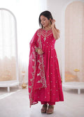 Teeya Creation Pink Color Roman Silk Embroidery Work Party Wear Gown - Distacart