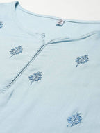 Yufta Women Blue Embroidered Thread Work Kurta with Palazzo & With Dupatta