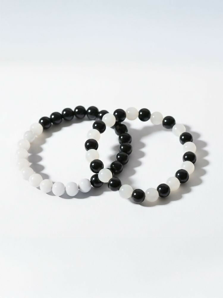 NVR Unisex Set of 2 Black & White crystal beaded Bracelet - Distacart