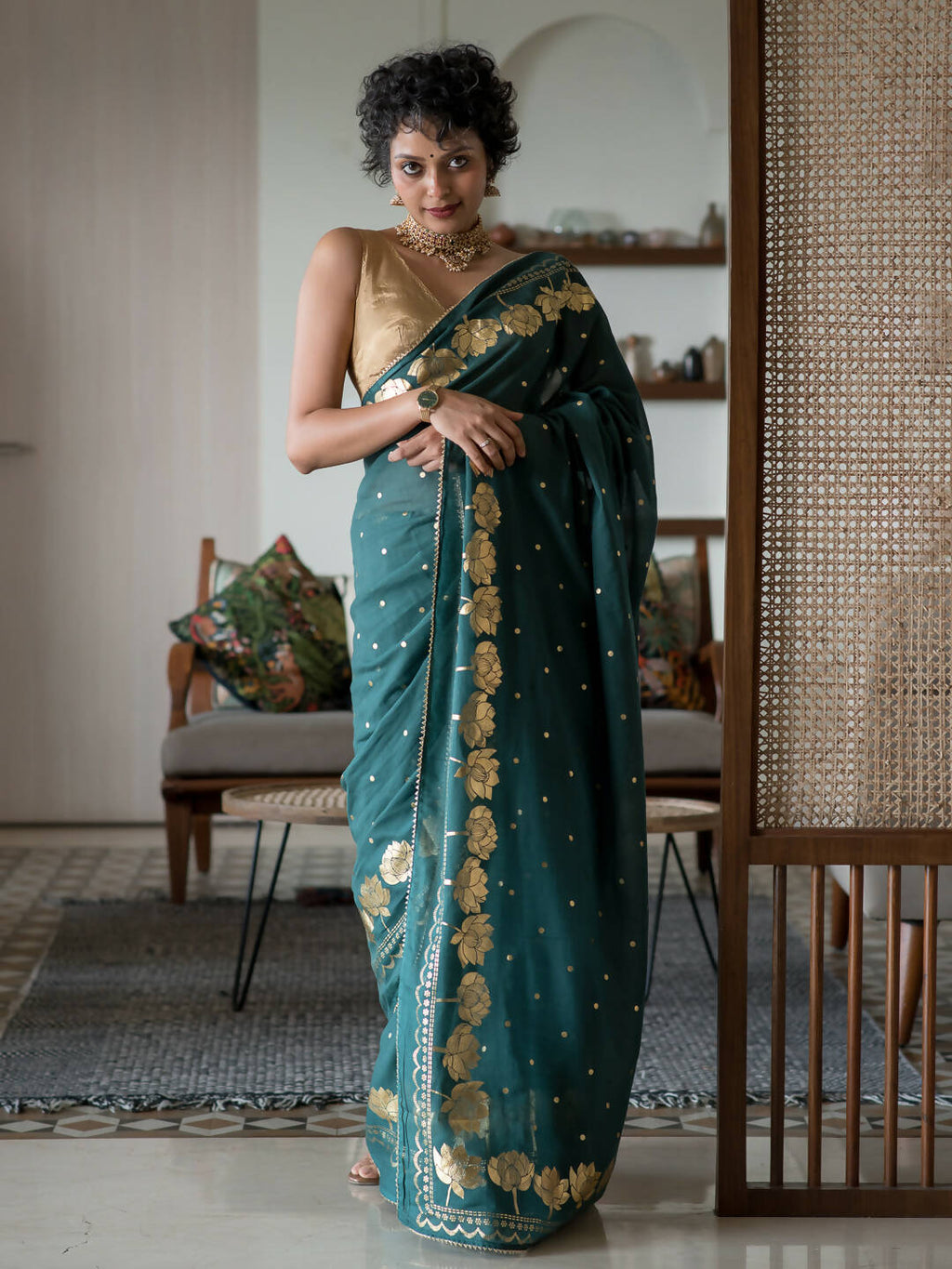 Suta Green Floral Cotton Blend Saree - Distacart