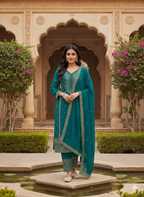 Teeya Creation Teal Color Faux Georgette Embroidery Work Party Wear Salwar Suit - Distacart