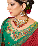 Red Solid Vichitra Saree With Unstitched Blouse Piece - Selena
