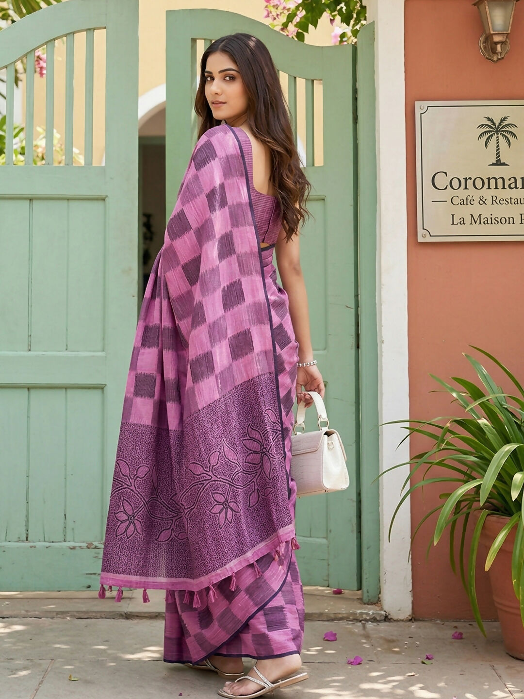 Shree Shyam Fashion Purple Linen Cotton Saree - Distacart