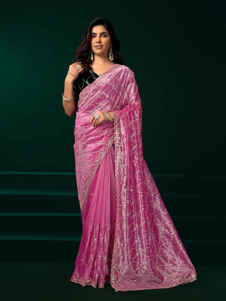 Joban Fashion Pink Net Party Wear Sarees