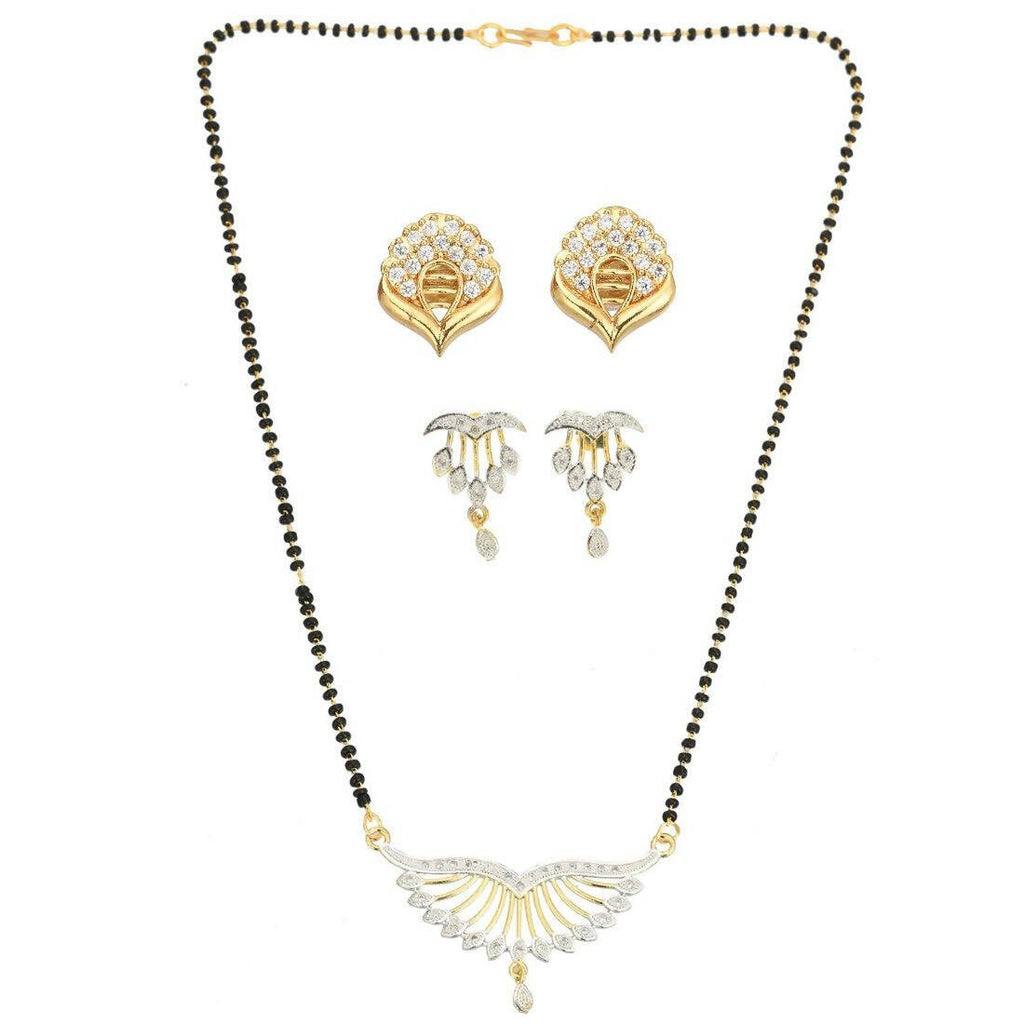 AanyaCentric Gold-Polished Mangalsutra with Pendant, 2 Pair Earrings