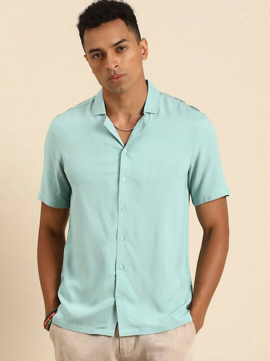 Blue Men Rayon Straight Opaque Casual Shirt - Mahotsav