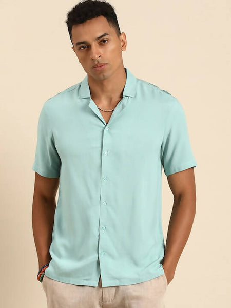 Blue Men Rayon Straight Opaque Casual Shirt - Mahotsav
