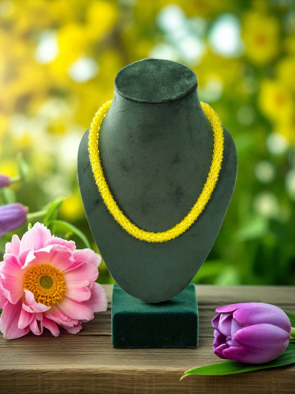 Inhanns Noor-E-Jalwa – Handmade Crystal Bead Necklace -Adjustable - Lemon Yellow