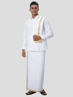 Ramraj Cotton Mens 1/4 " Poly Cotton Gold Jari Dhoti And Towel Set - White