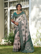 Shree Shyam Fashion Cream With Dark Green Silk Blend Saree - Distacart
