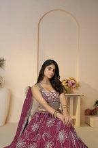 Kesar Fab Dark-Maroon Silk Embroidered Lehenga