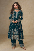 Anaita Teal Green Chinon Silk Stitched Suit with Embroidery & Sequence Work - Distacart