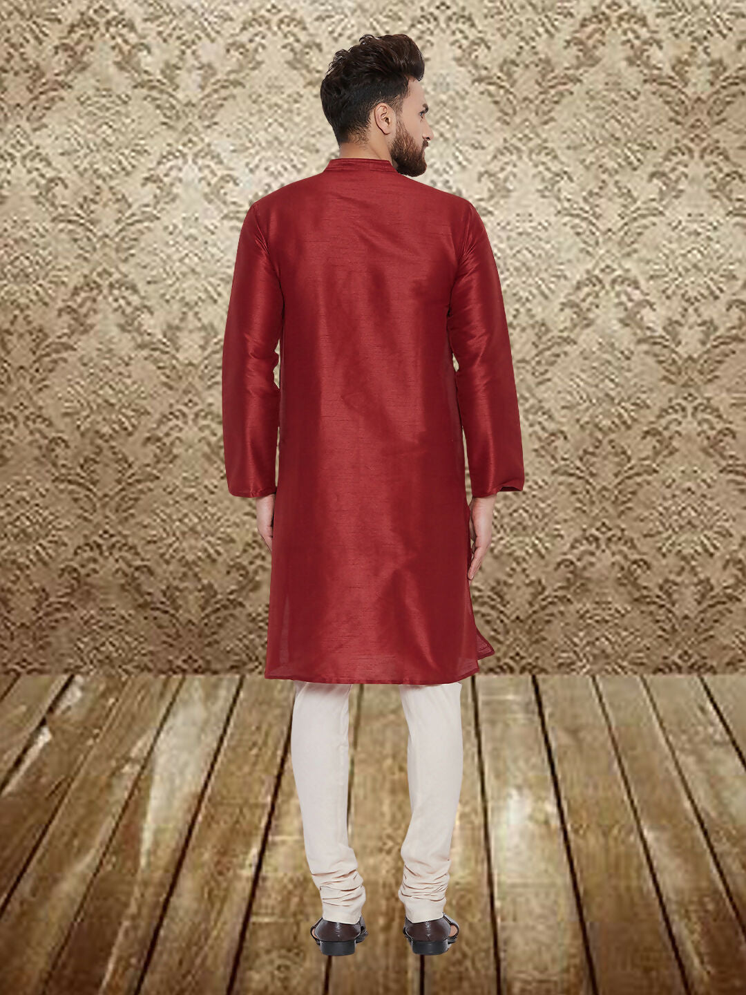 Even Apparels Men's Art Silk Maroon Kurta