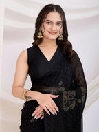 Black Rangoli Silk Diamond Work Ready To Wear Saree - Tamana