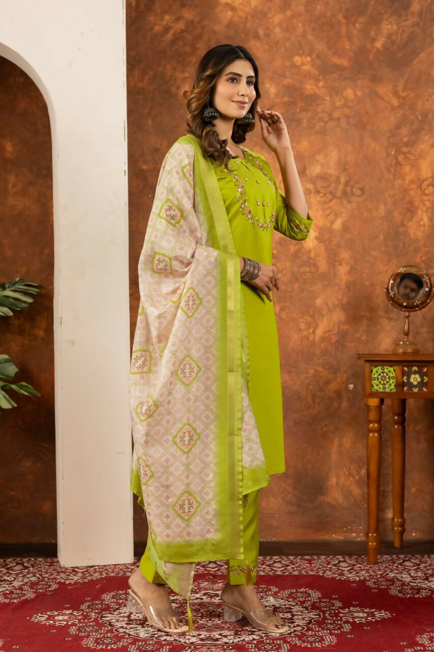 Parrot Green Salwar Kameez Set for Women by Infinity Export