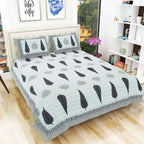 Queen Size 90x108 Inches Jaipuri Sanganeri Print Flat Bed Sheet Bedspread with 2 Pillowcases