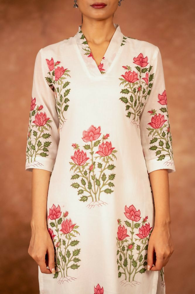 Joban Fashion Off White Red Hand Block Printed Cotton Suit Set - Distacart