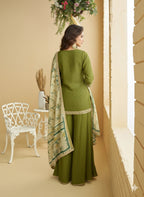 Evanik Women Mehendi Chinon Silk Zari Embroidered Sequins Sharara Suit