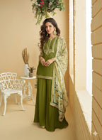 Evanik Women Mehendi Chinon Silk Zari Embroidered Sequins Sharara Suit