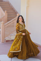 Evanik Mehendi Fendy Fabric With Zari & Sequins Embroidered work Gown Dupatta - Distacart
