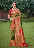 Anaita Mehendi Banarasi Saree With Blouse Piece - Distacart