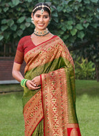 Anaita Mehendi Banarasi Saree With Blouse Piece - Distacart