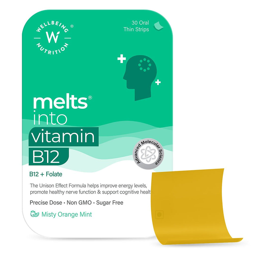 Wellbeing Nutrition Melts Vegan Vitamin B12 Thin Strips-Misty Orange Mint Flavor - Distacart