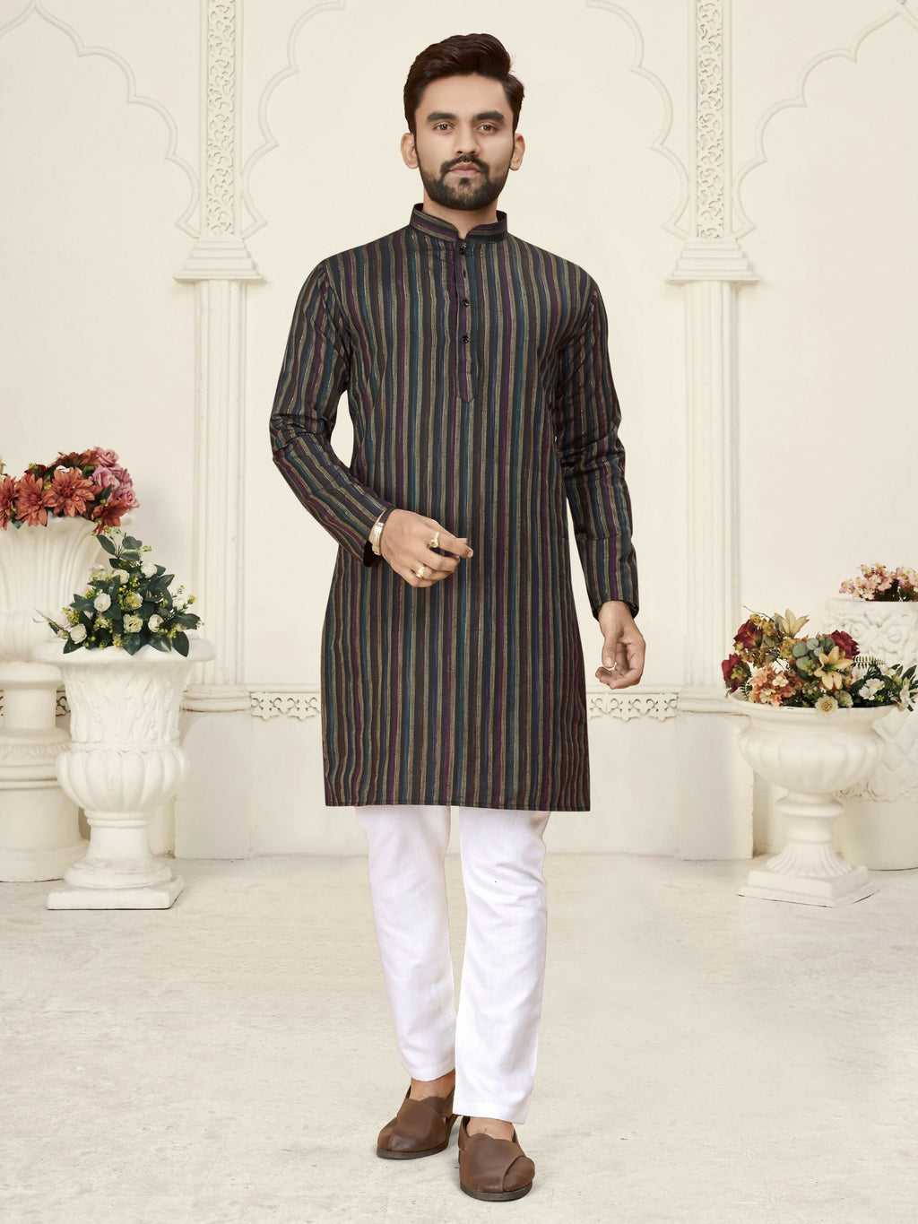 Anaita Black Jacquard Linen Cotton Straight Kurta