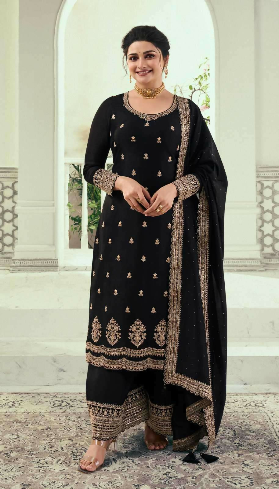 Anaita Black Silk Georgette Stitched Suit with Embroidery Sequins - Distacart