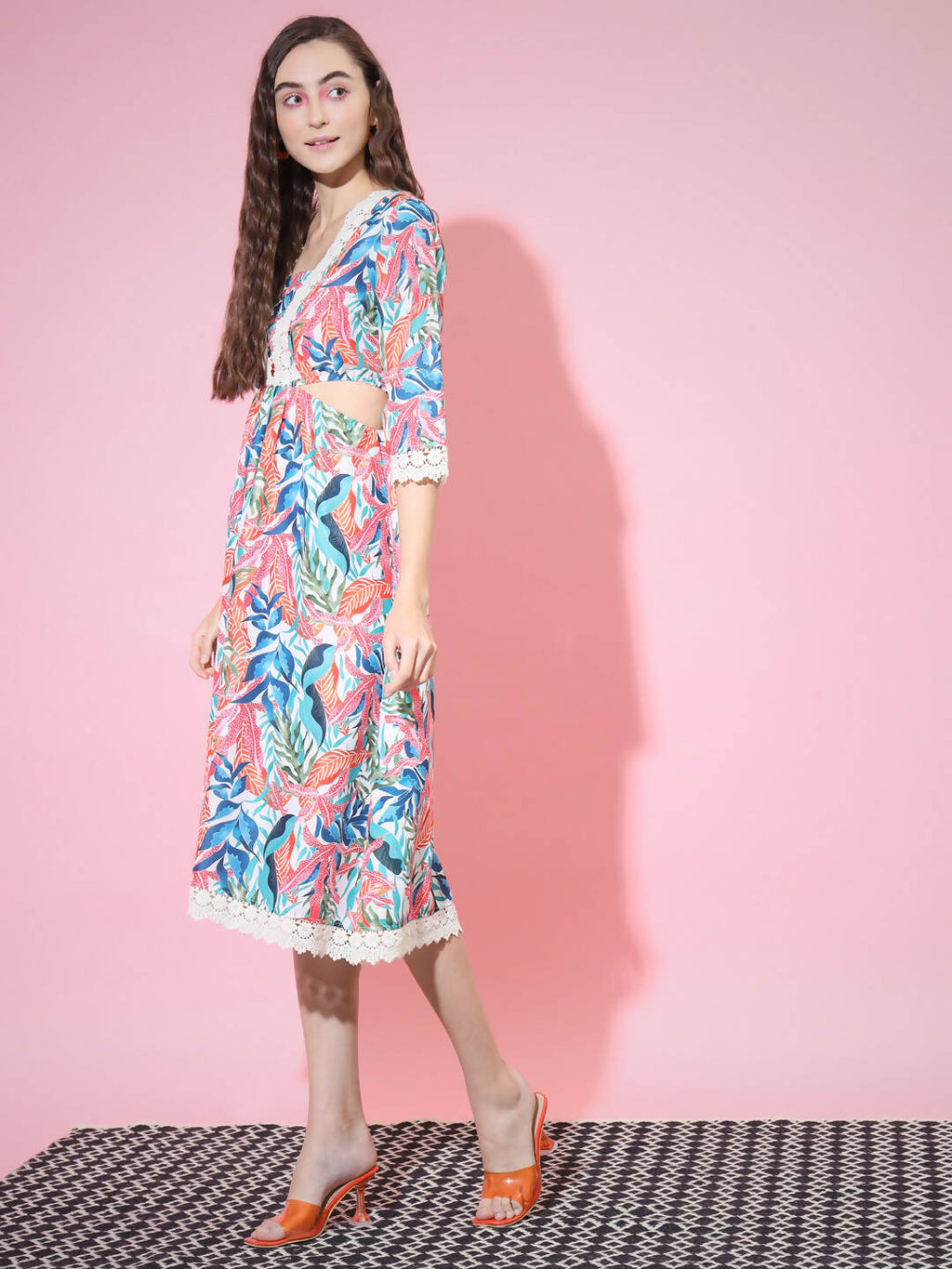 Myshka Women's Multi Floral Printed Fit and Flare Dress - Distacart