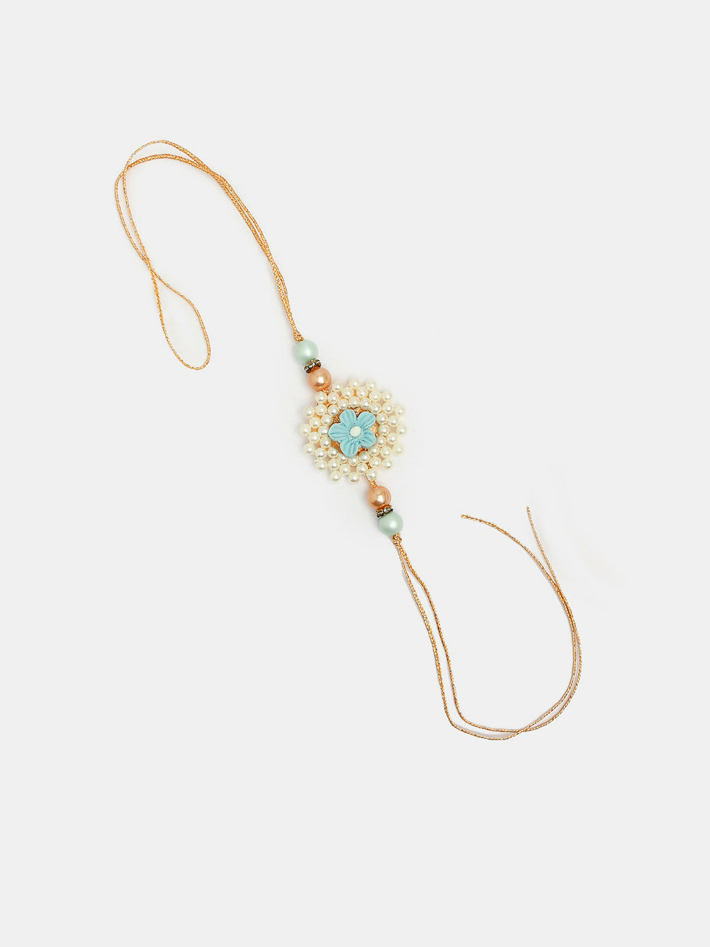 NVR Women & Men Set of 2 Peach Floral Design Pearl Beaded Bhaiya Bhabi Rakhi With Roli Chawal & Chocolate - Distacart