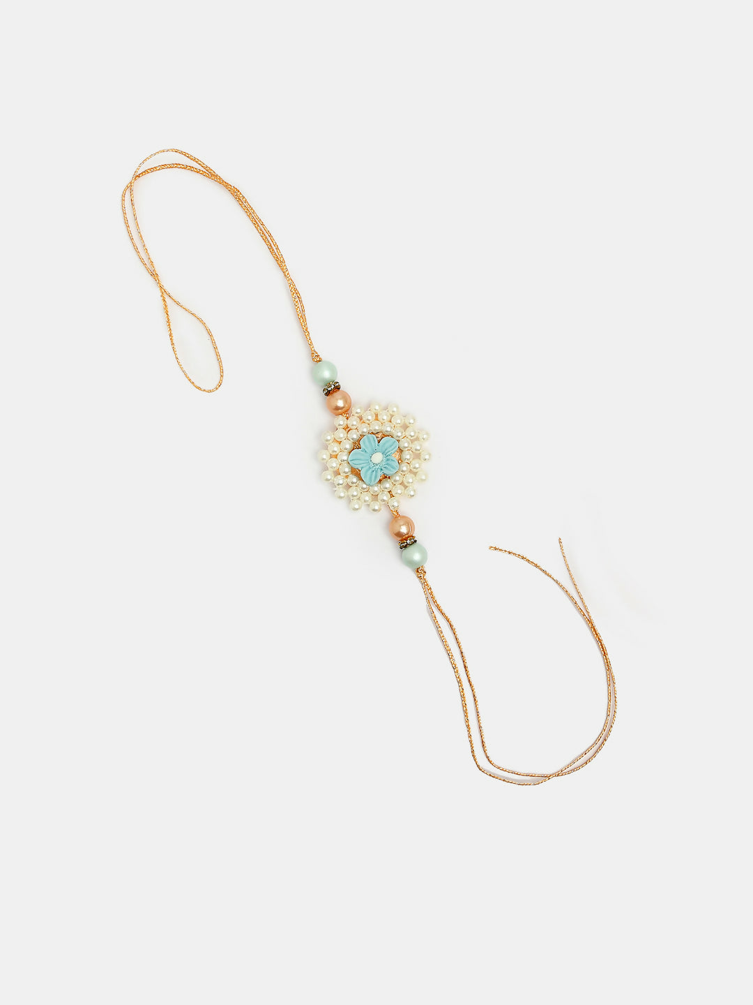 NVR Women & Men Set of 2 Peach Floral Design Pearl Beaded Bhaiya Bhabi Rakhi With Roli Chawal & Chocolate - Distacart