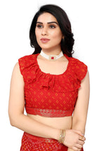Vamika Ethnic Fire Red Printed With Lace Saree - Distacart