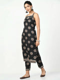 Myshka Women's Black Straight Printed Kurta