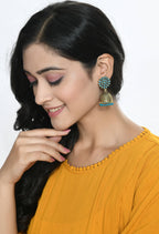 Mominos Fashion Johar Kamal Beautiful Kundan Work Jhumka With Sky Blue Beads - Distacart