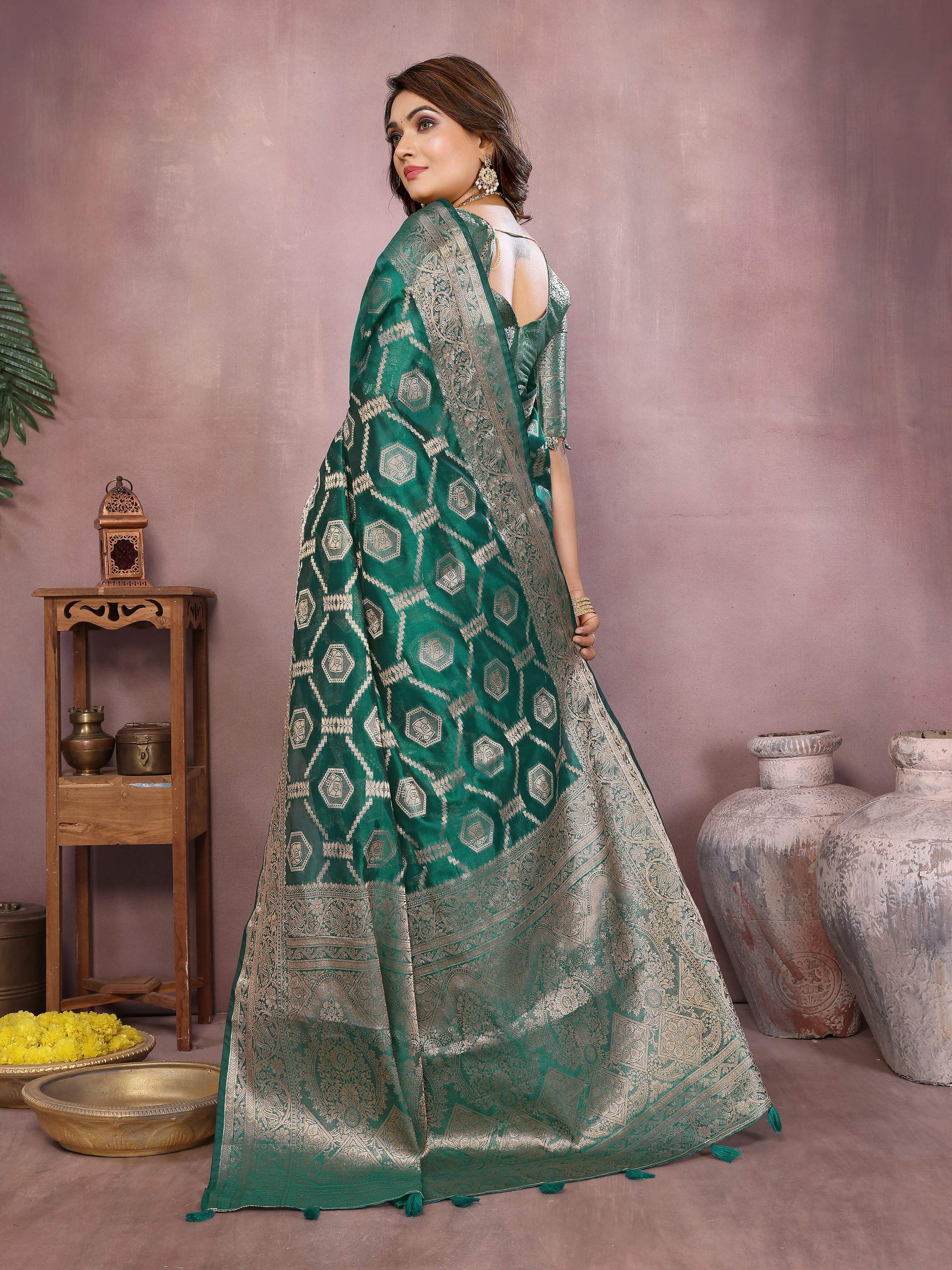 Aastha Fashion Light Green Soft Organza Silk Weaving Saree - Distacart