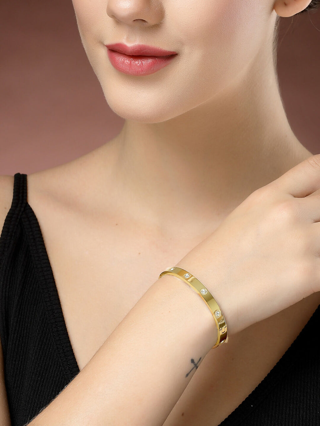 NVR Women's Gold-Polished CZ Stone-Studded Kada Bracelet - Distacart