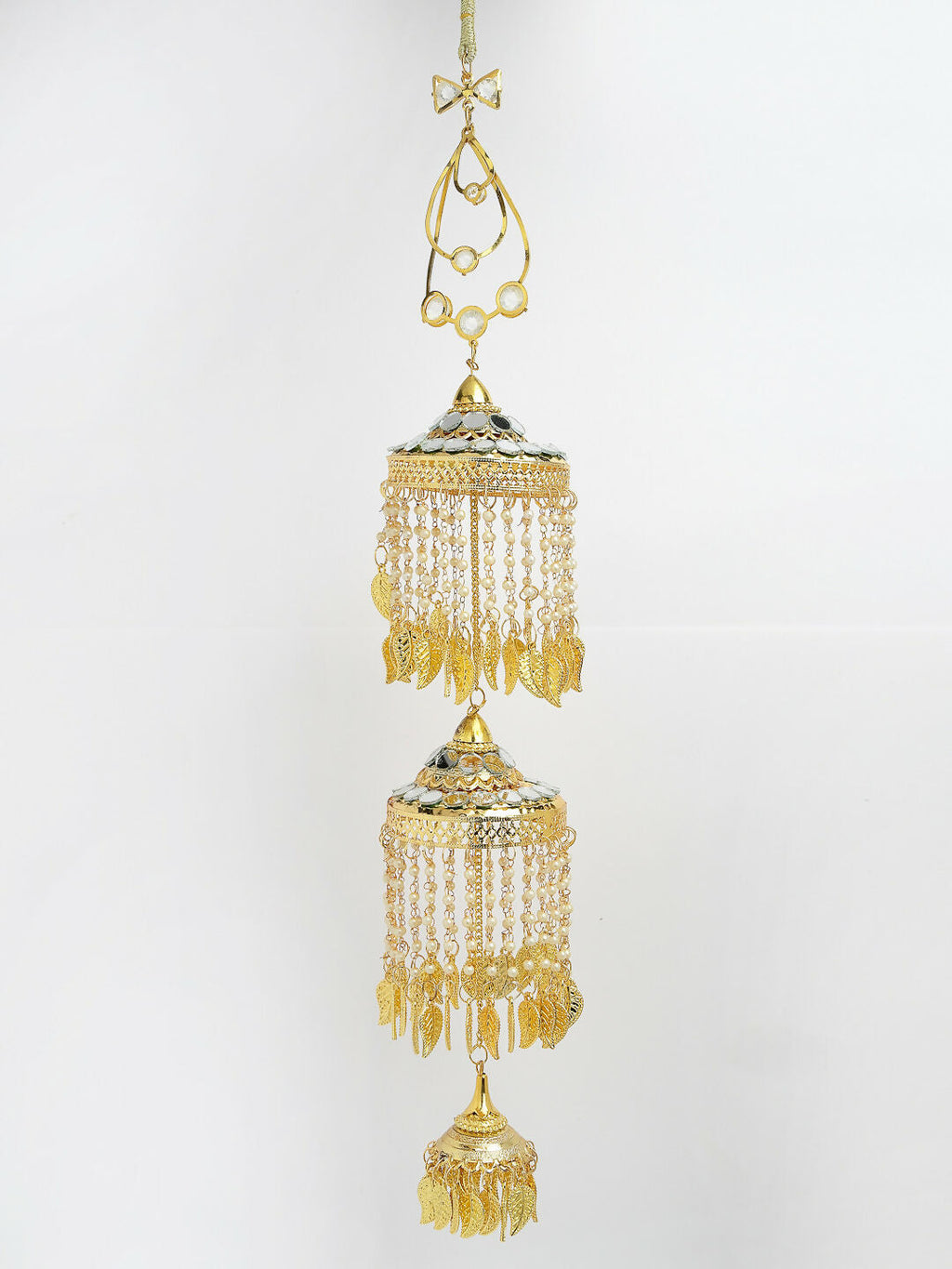 NVR Women's Pack Of 2 Gold-Polished & White Pearl Mirror Work Bridal Layered Kaleera Sets - Distacart