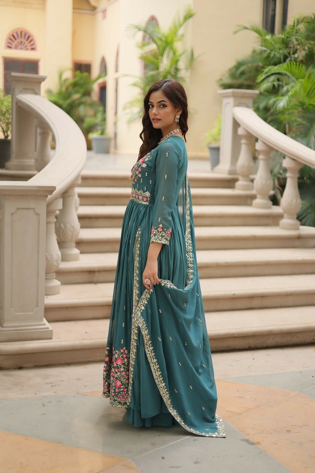 Joban Fashion Rama Georgette Sequence Embroidery Work Kurta Set - Distacart