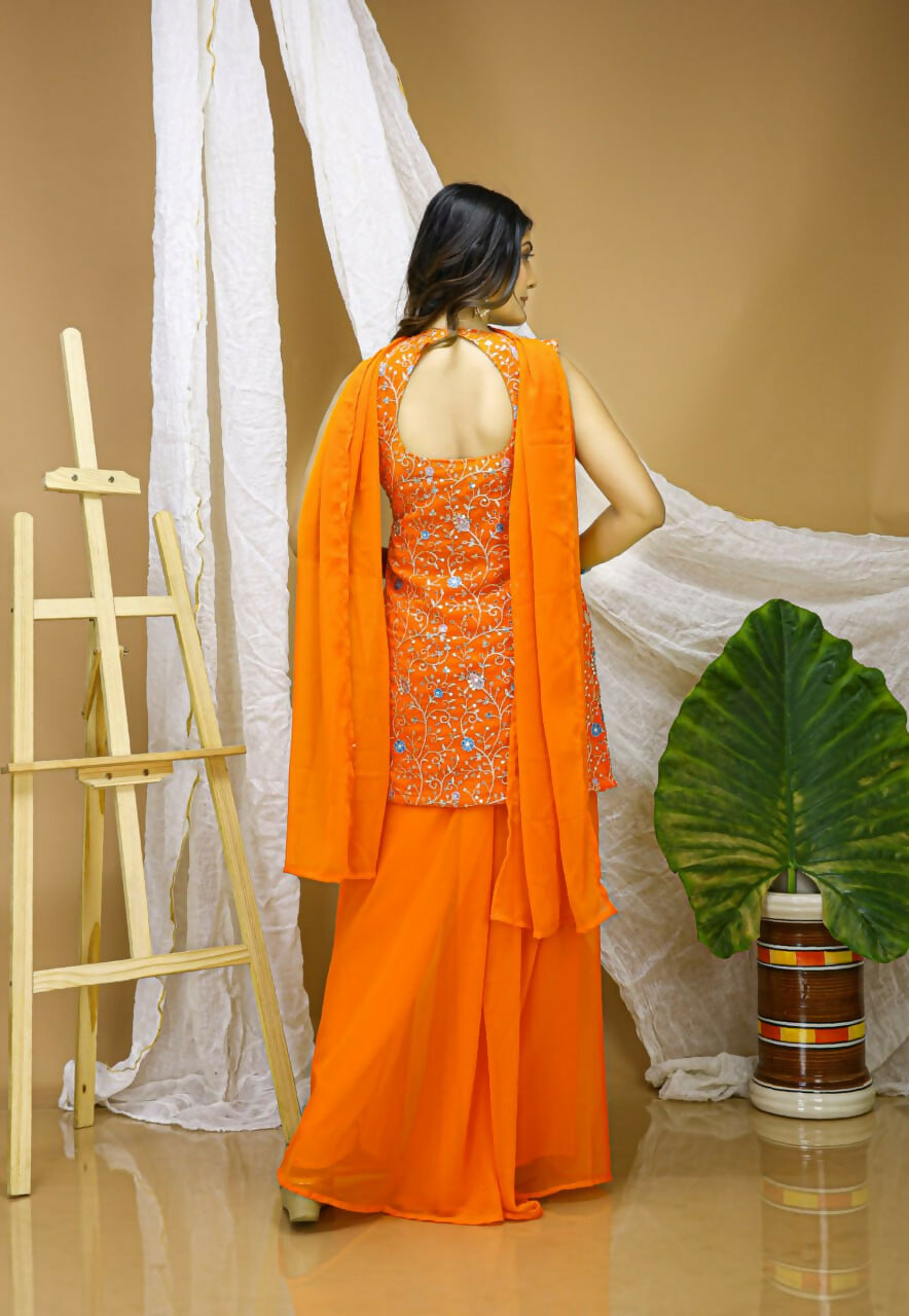 Teeya Creation Yellow Color Faux Georgette Wedding Wear Trending Palazzo Set - Distacart