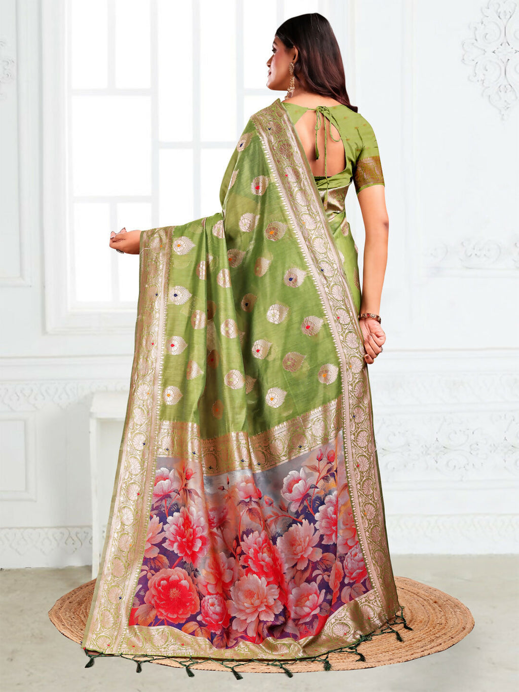 Shree Shyam Fashion Linen Cotton Green Saree - Distacart