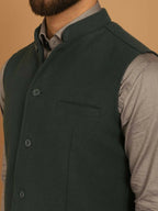 Even Apparels Pure Wool Nehru Jacket - Green