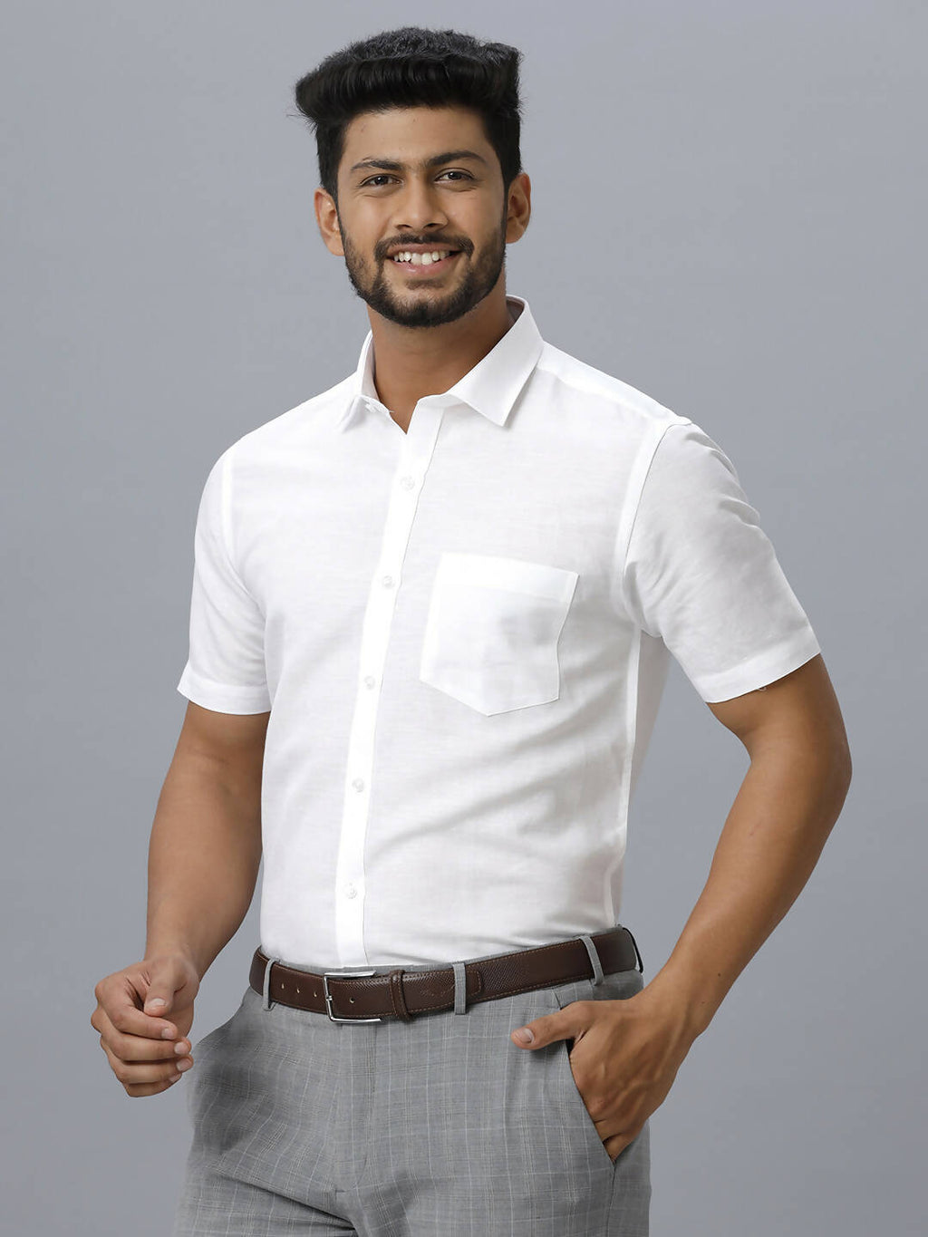 Ramraj Cotton Mens Half Sleeve Formal 100 % Cotton White Shirt