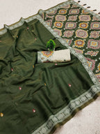 Vastranavya Green Muga Cotton Meenakari & Azarakh Pallu Saree with Contrast Blouse - Distacart